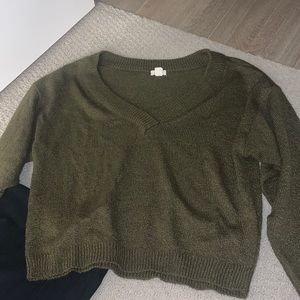 Army Green Garage Cropped Sweater